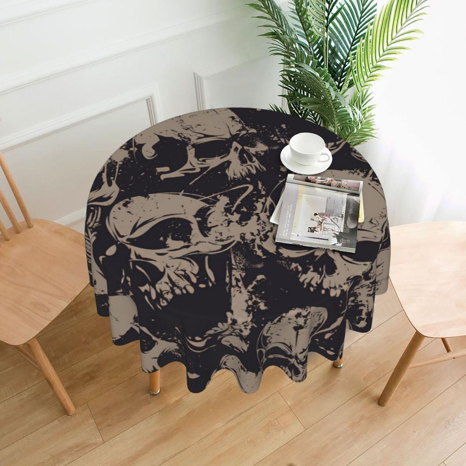 Zcmkjlg Cool Retro Skull Graphics Print Quick Ship Round Tablecloth 60in Polyester Washable Cover for Dining Room