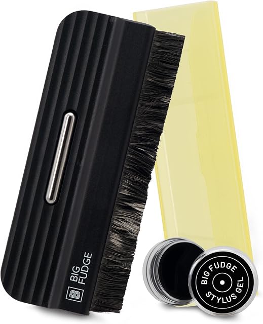 BIG FUDGE Vinyl Record Brush & Stylus Gel - No Scratch Anti-Static Carbon Fibre Record Cleaning Kit - Professional Cleaner for Dust & Debris