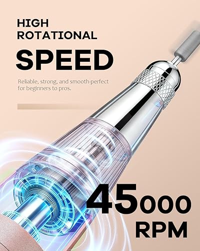 Miniatura 4 de Taladro de uñas de 45000 rpm, pantalla LCD inalámbrica Efile sin escobillas y tecnología de reducción de calor para uñas de gel acrílicas (blanco)