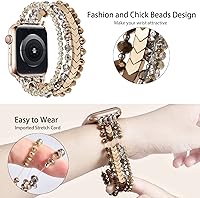 Vista 5 de MOFREE Beaded Bracelet Compatible with Apple Watch Band 38mm/40mm/41mm/42mm, Fashion Elastic Stretch Women Bands for iWatch Series Coffee