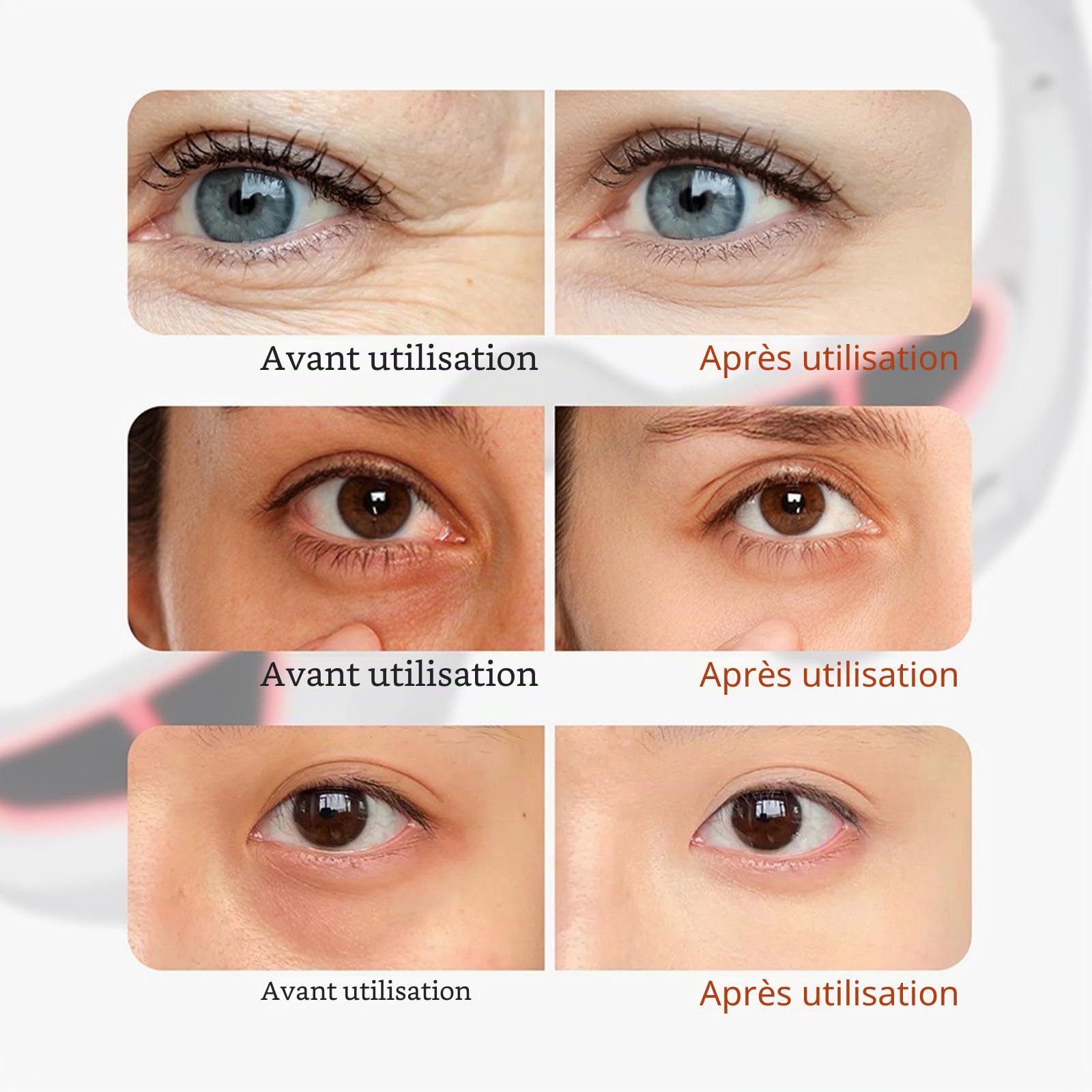 Lunettes de thérapie par lumière rouge - Masque pour les yeux - Thérapie infrarouge LED - Masseur pour les yeux - Pour réduire les cernes, les gonflements, les rides, enlever le sac