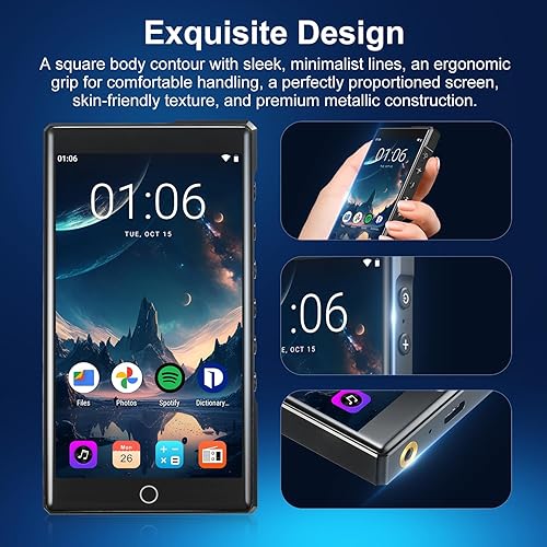 Miniatura 6 de Reproductor de MP3 de 144 GB con Bluetooth y WiFi, reproductor de MP3 de alta fidelidad real de 4.3 pulgadas, pantalla táctil, panel de aleación de