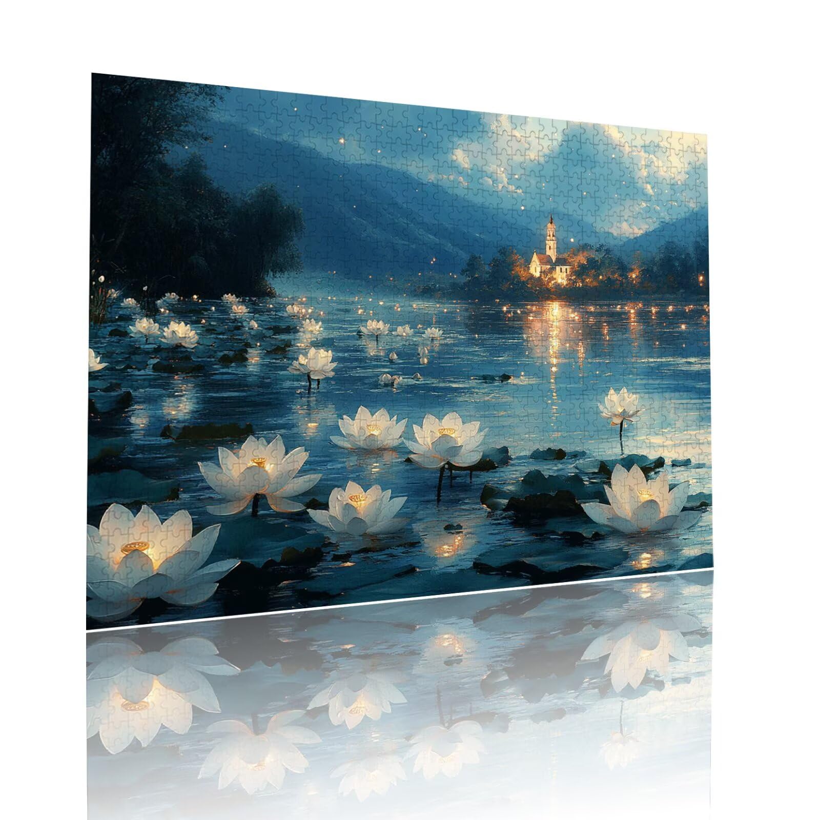 Puzzle z motywem lotosu dla dorosłych, dzieci, 1500 elementów, imponujące, klasyczne puzzle, trudne jezioro od 8, 9, 10 lat, dla dziewcząt, chłopców, do dekoracji i prezentów, 57 x 87 cm, t-453
