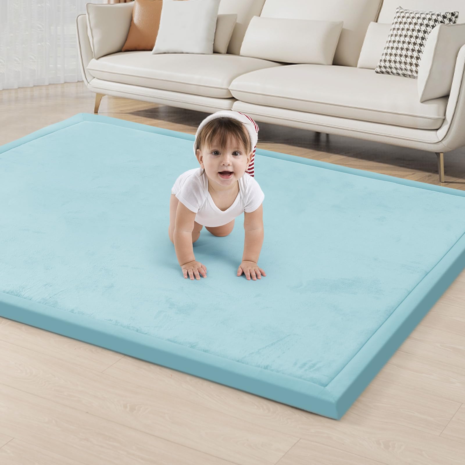 ACOMOPACK Baby Play Mat for Floor 1.3" Thick Memory Foam Play Mats 71"×79" Tummy Time Crawling with Non-Slip Bottom for Living Room,Nursery,Soft