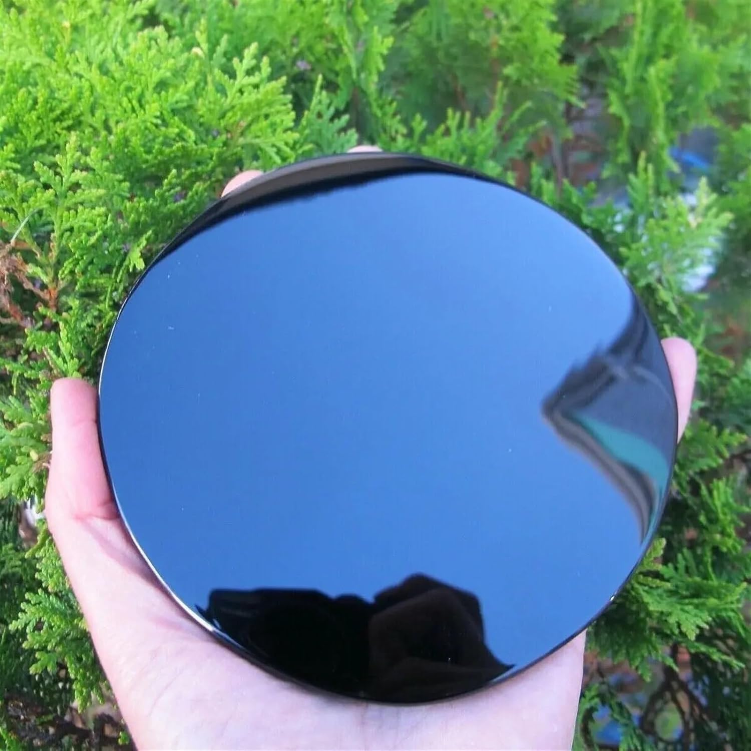 KatLin Natural Black Obsidian Stone Scouring Mirror Round Plate Mirror for Home Decoration Gift Ornaments (Size : 20cm 1100-1200g)