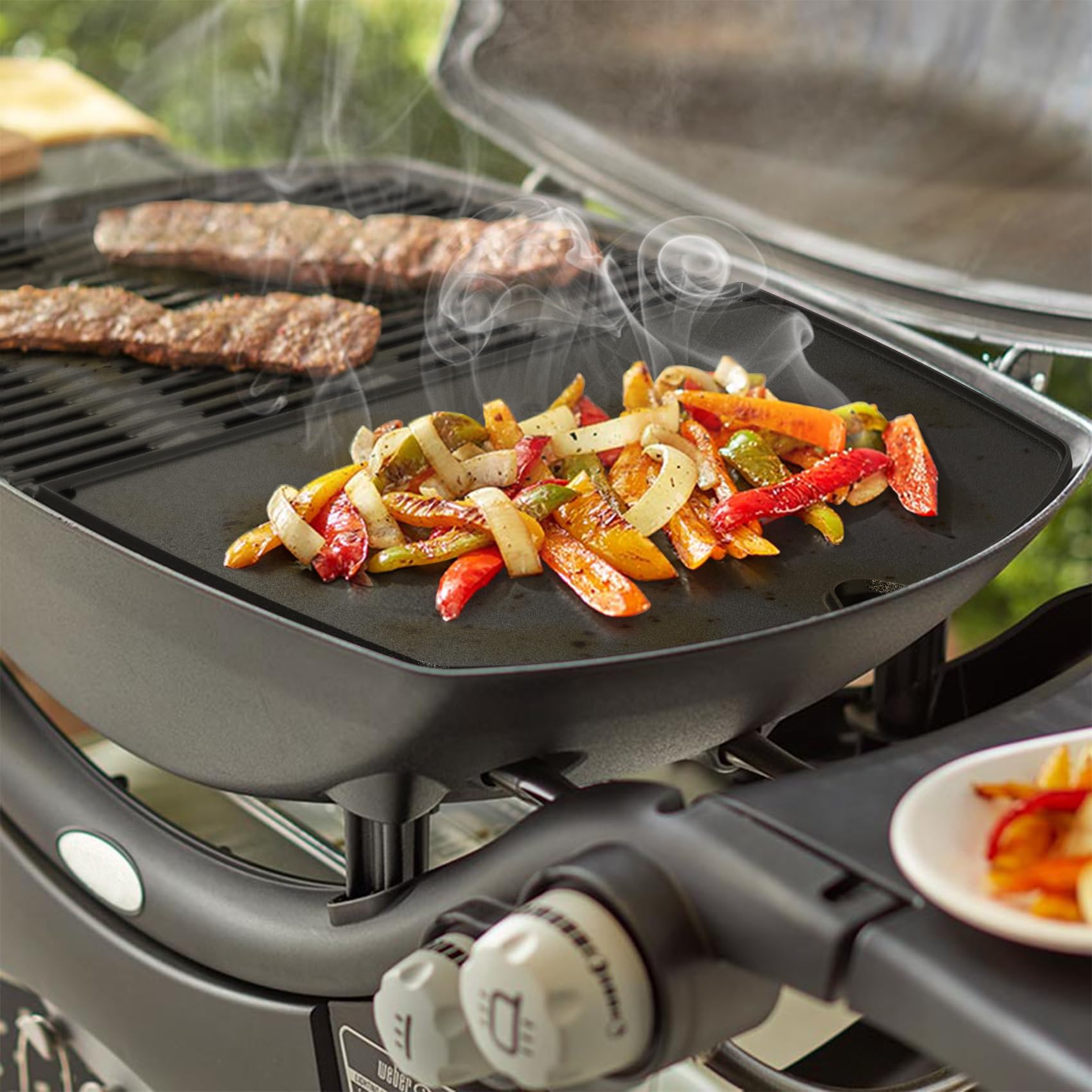 Onlyfire Set di Piastra e Griglia di Cottura in Ghisa per Griglie a Gas Weber Q300 Q320 Q3000 Q3100 Q3200, Ricambio per Weber 6560/7646