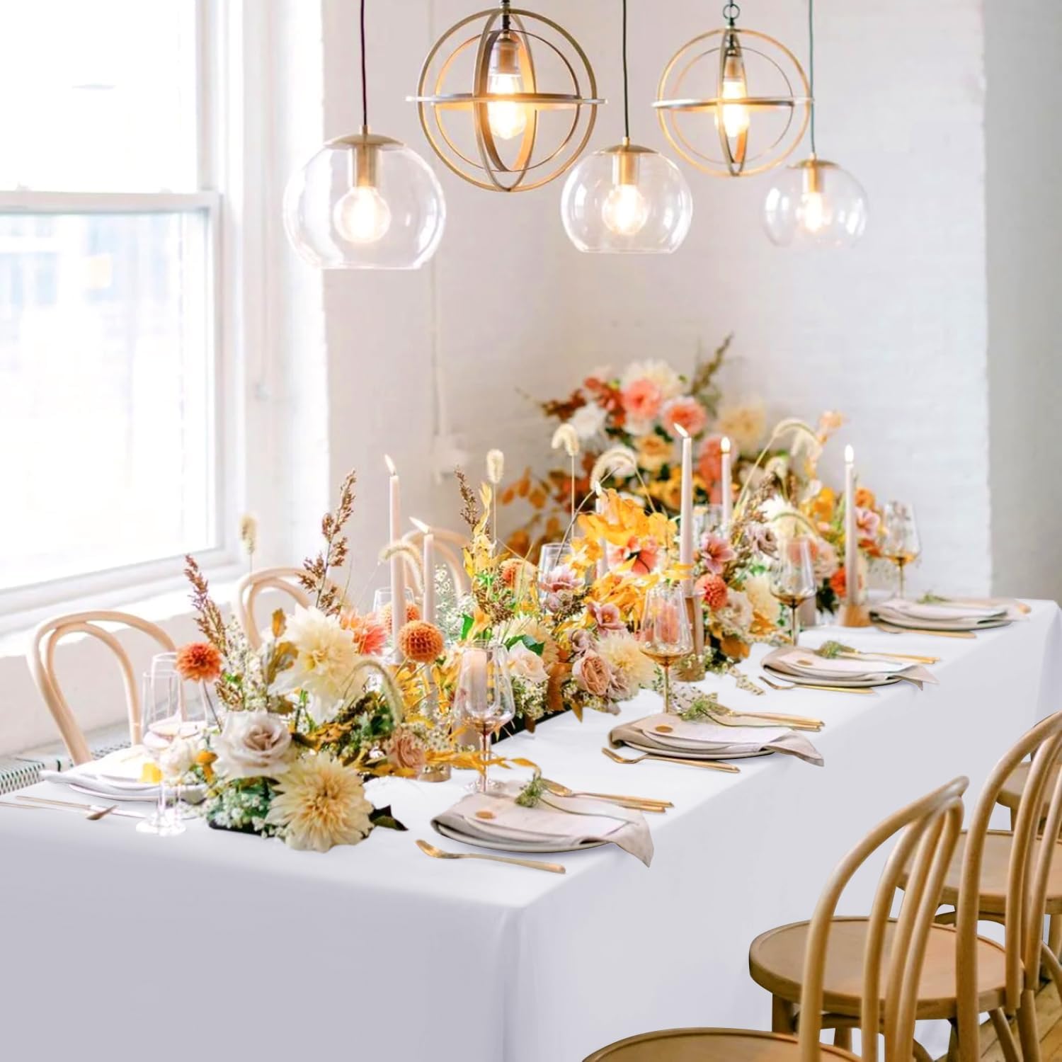 sancua White Tablecloths for 8 Foot Rectangle Tables, 6 Pack - 60x120 Inch - Washable Fabric Cloth Table Cloth for Wedding, Party, Birthday, Banquet, Reusable Polyester Table Covers - Image 2