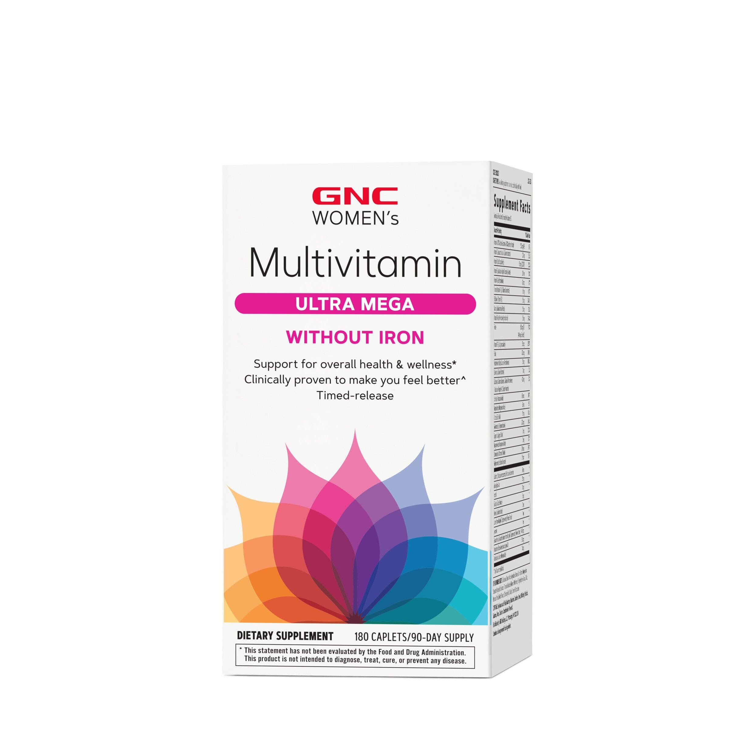 Women's Multivitamin Ultra Mega Without Iron, Daily Vitamin Supplement, Supports Immune, Brain, Hair, Skin & Nails, 180 Caplets