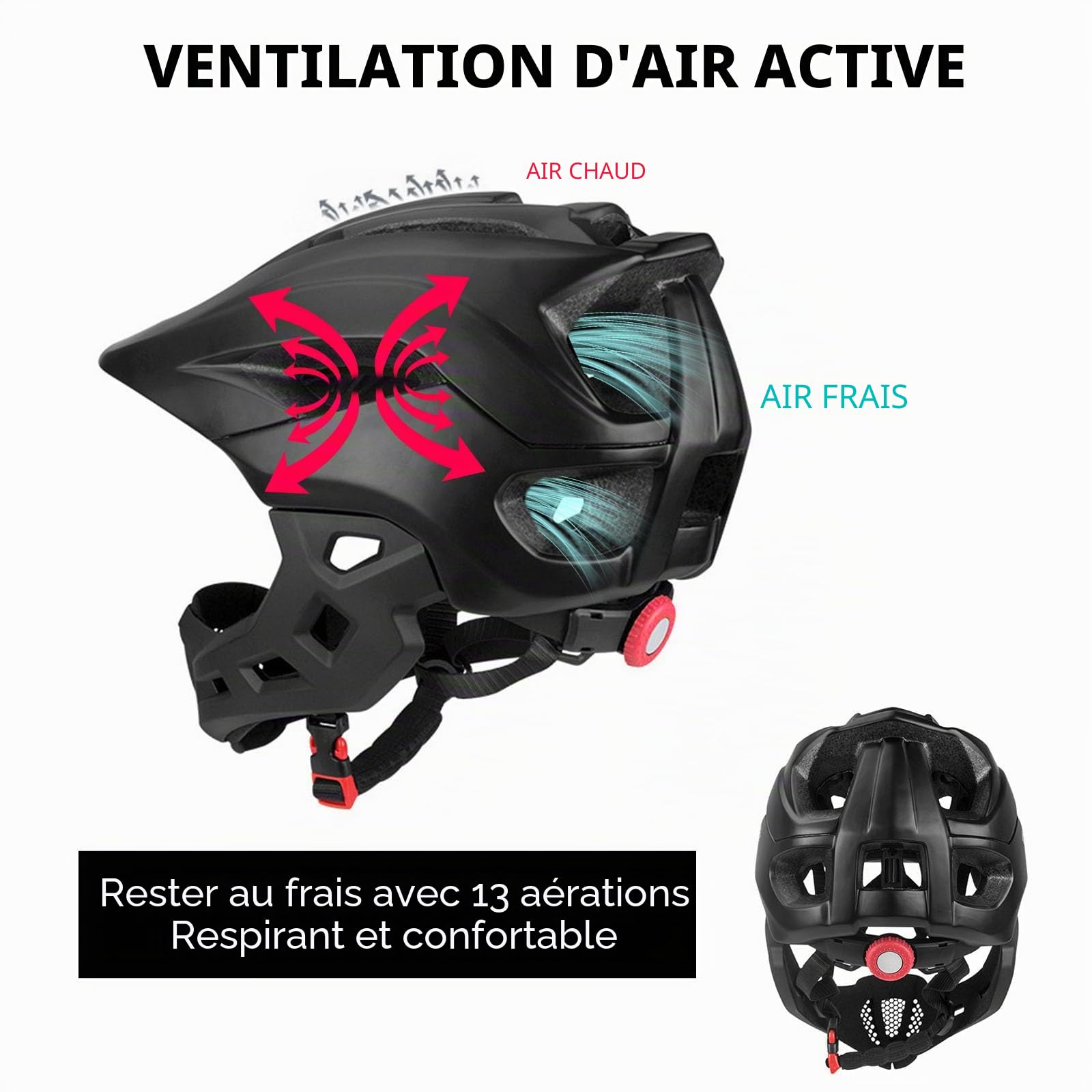 Casque Intégral pour Enfants, Casque de Vélo pour Filles et Garçons, Casque de Motocross pour Jeunes Enfants, Casque Intégral de Moto, Vélo de Montagne, Casque de Cyclisme, (Noir)