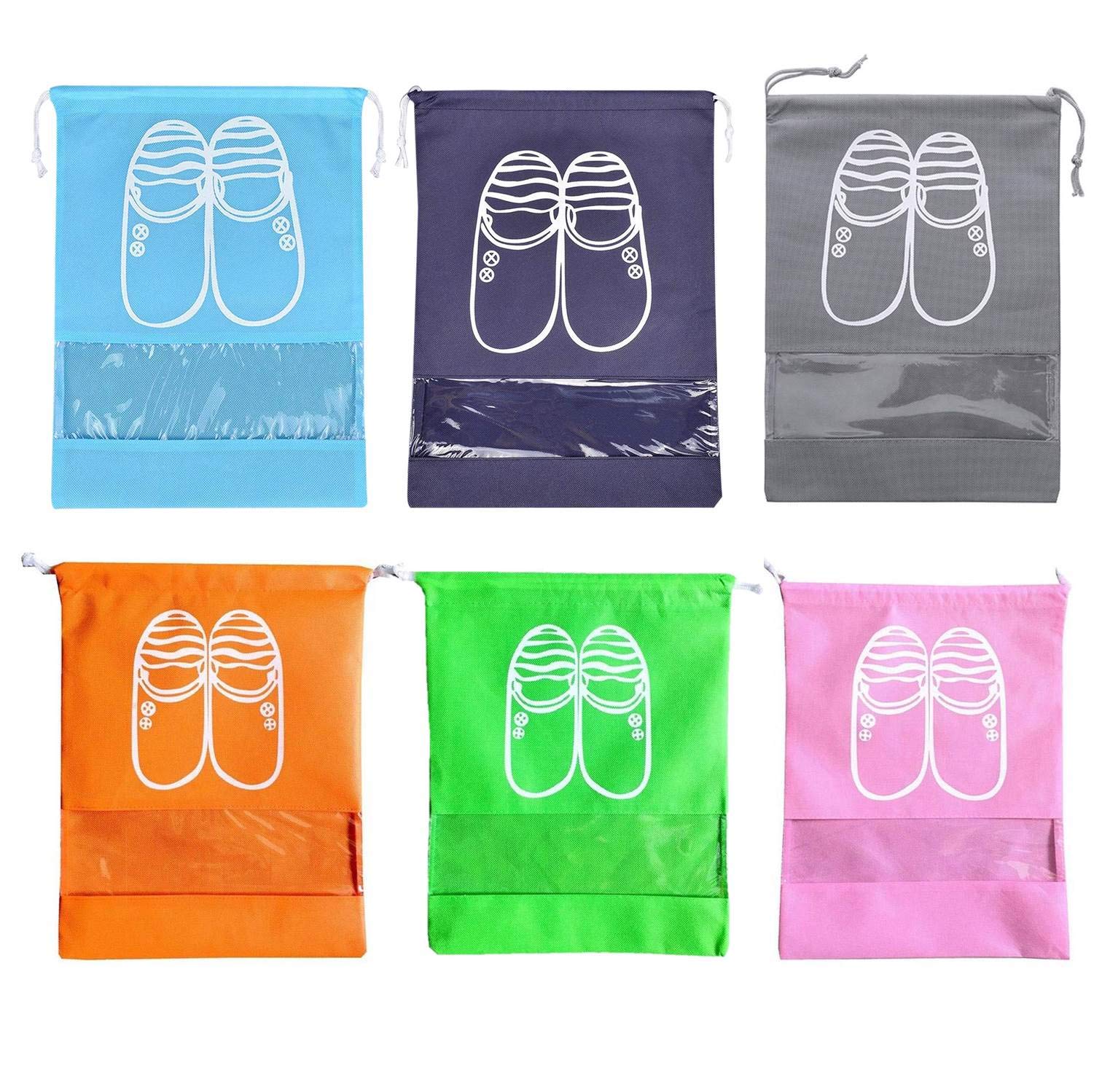 Lify Portable Travel Shoe Bags Shoe Organizer Space Saving Storage Bags- Aqua Blue, Navy Blue,Green, Grey, Orange & Pink 16 X 12'' Inches-6 Piece Pack-image-10
