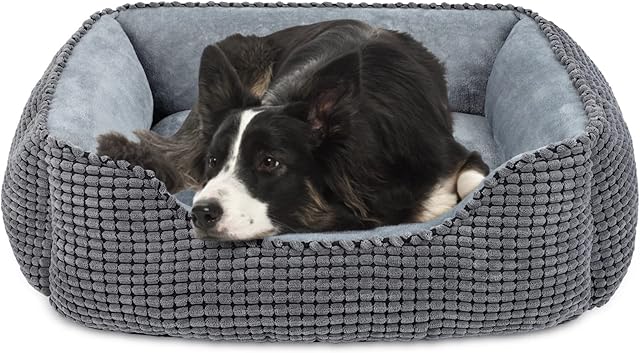 JOEJOY Dog Beds Large Washable Sofa Dog Bed , Sraised Dog Bed Or Cats Super Soft Comfy Wool Fleece PP Cotton Made Into A Grey Pet Bed