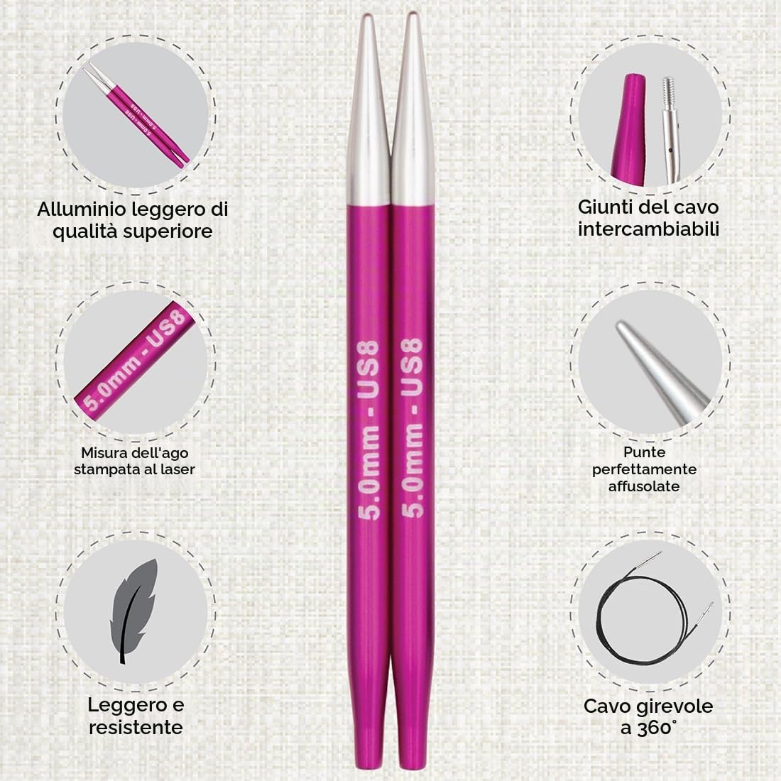 KnitPro Kit ferri intercambiabili Zing - 5 paia di ferri circolari da 10 cm con accessori Zing Starter Set, codice colore per principianti, professionisti e confezione regalo