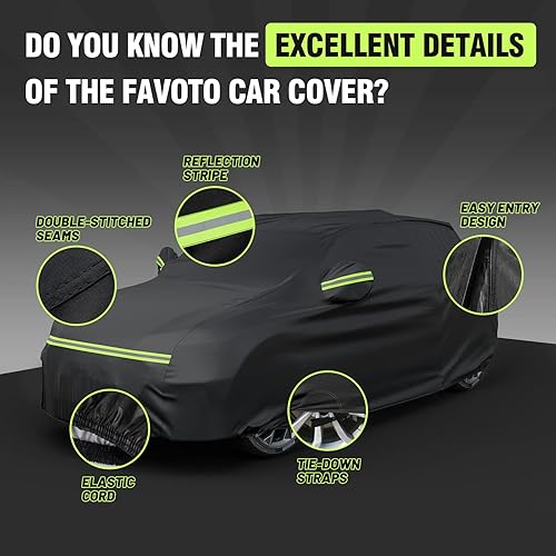 Miniatura 10 de Favoto Funda completa para coche de sedán, ajuste universal, de 167 a 185 pulgadas, 5 capas, resistente, protección solar, impermeable, a prueba de