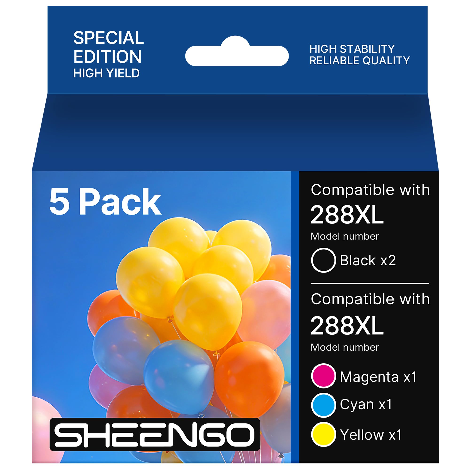 288XL 288 Ink Cartridges Remanufactured for Epson 288XL 288 XL T288XL T288 Ink High Yield use for Expression Home XP-330 XP-340 XP-440 XP-430 XP-434 Printer (2 Black 1 Cyan 1 Magenta 1 Yellow, 5 Pack)