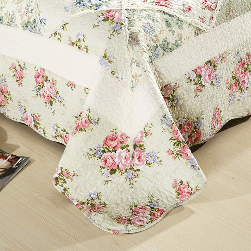 Patchwork Plaid Couvre-lit Boutis King Size Matelassé Couette Dessus De Lit 3pcs 100% Coton Fleurs Literie Multifunction Four Seasons Couverture 230 X 250cm with 2 Pillowcase 50 X 70cm
