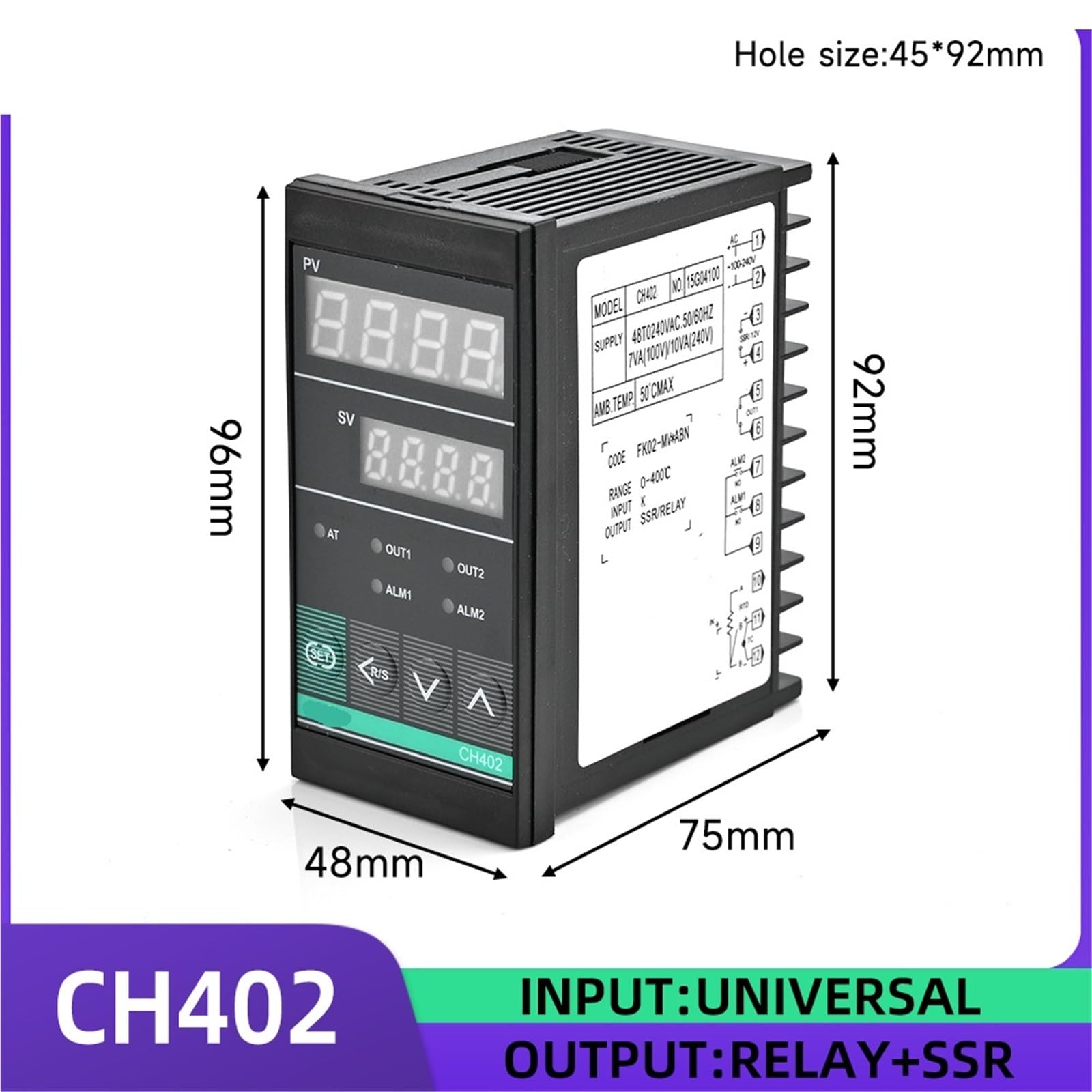 1 pz Doppio relè di uscita PID regolatore di temperatura display digitale termostato CH102 CH402 CH702 CH902 AC110V-240V 0-400℃(CH402)