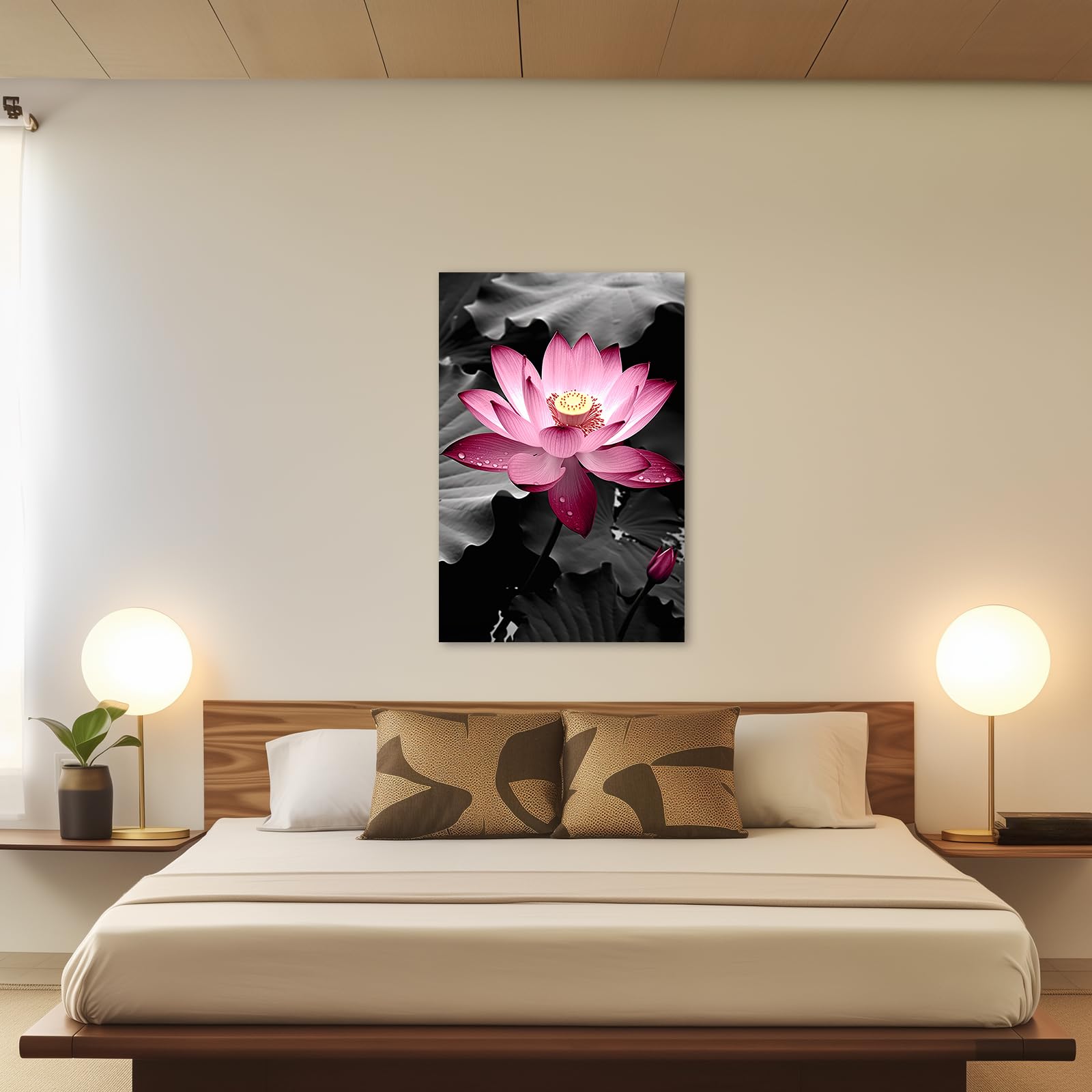 Amazon.co.jp: ZXHYWYM 禅キャンバス ウォールアート ピンク 蓮の花の