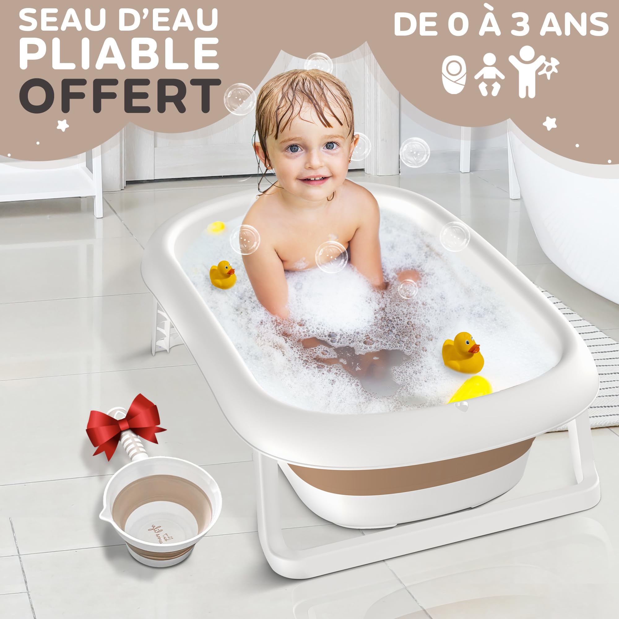 FawnsLife Baignoire Bébé Pliable XXL sur Pied avec Siège Confortable et Seau
