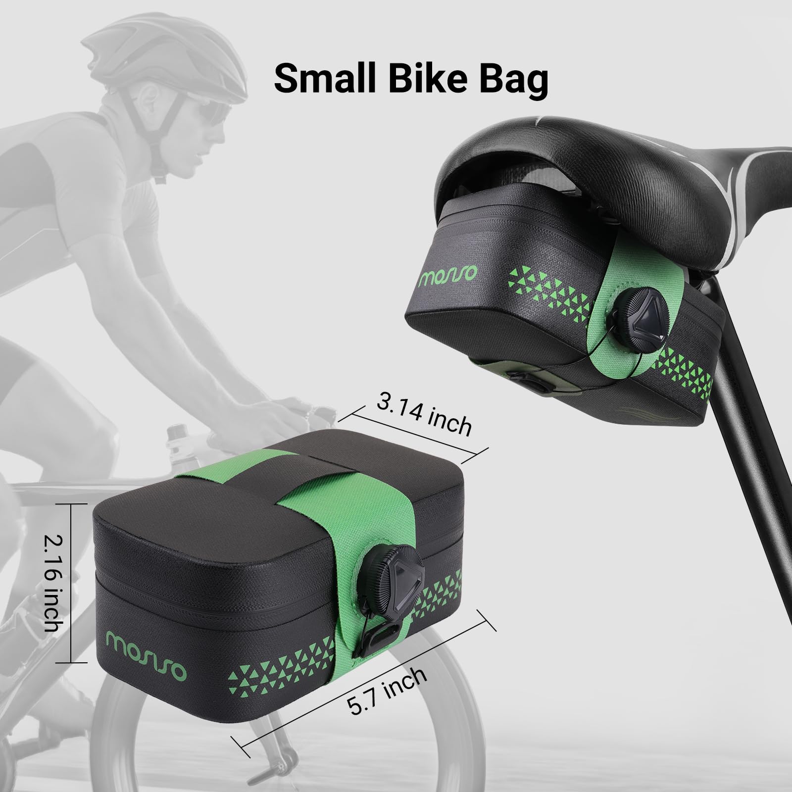 MOSISO Borsa da Sella Bici, Borsa Sottosella Impermeabile da 0,5 L, Borsa da Telaio Leggera per Accessori Ciclismo, per Ciclismo su Strada, Nero e Verde