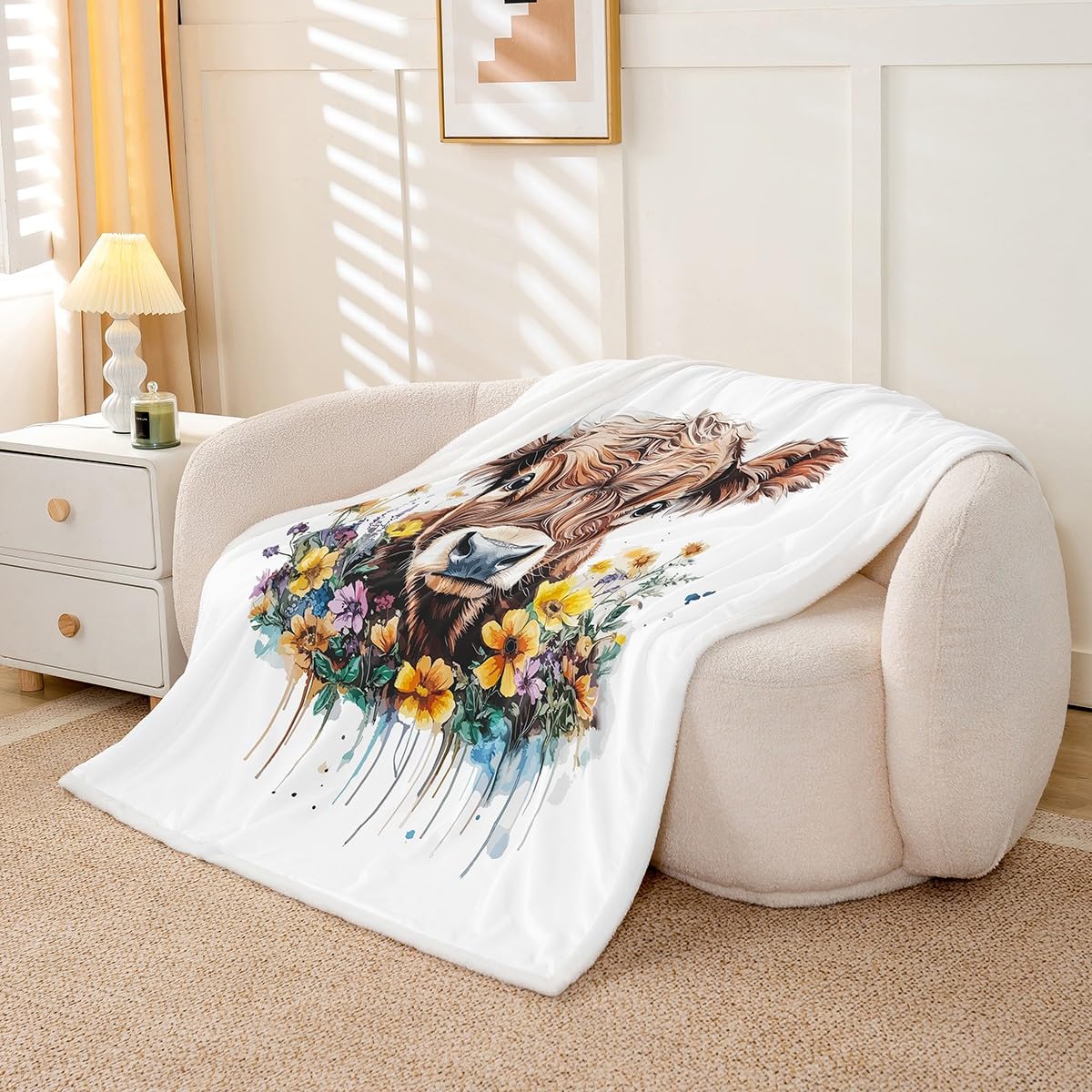 Coperta Pile Morbida Con Mucca E Rose – Perfetta Per Divano E Letto, Tante Taglie! - 5