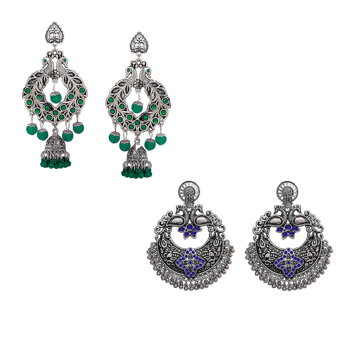 Yellow Chimes Combo of 2 Pairs Ethnic Silver Oxidised Floral Design Beads Studded Stones Chandbali Jhumka Earrings for Women and Girls, medium (YCTJER-CHNDNGLR-C-GRBL), green, blue (B08WWMKLRX) Amazon Price History, Amazon Price Tracker