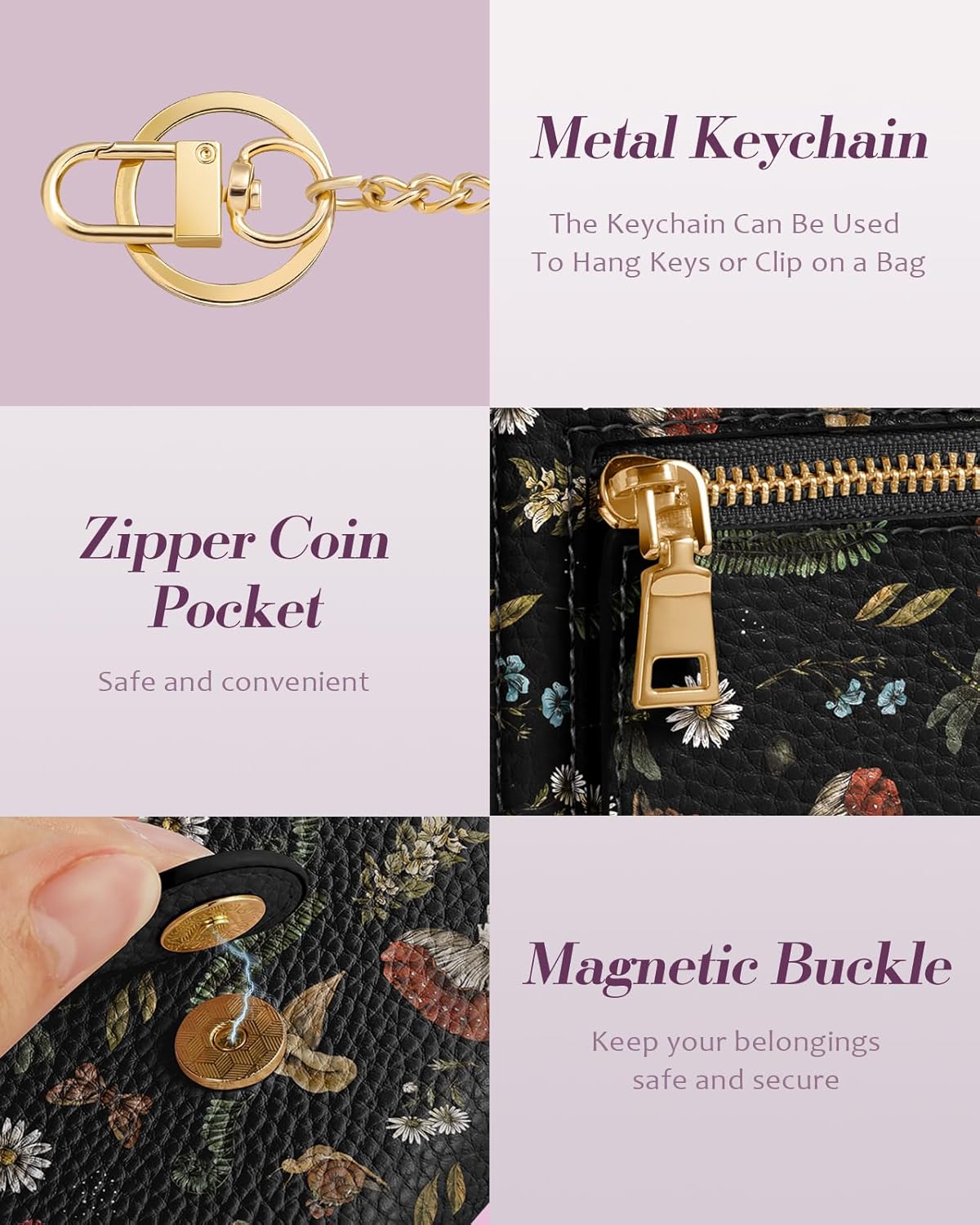 Bistup Wallet for Women Cute Small Card Wallet Genuine Leather Rfid with Keychain for Ladies Teen Girls Female Girly Aesthetic Mushroom Unique Kawaii Pretty Modern Bifold Credit Card Holder - Image 5