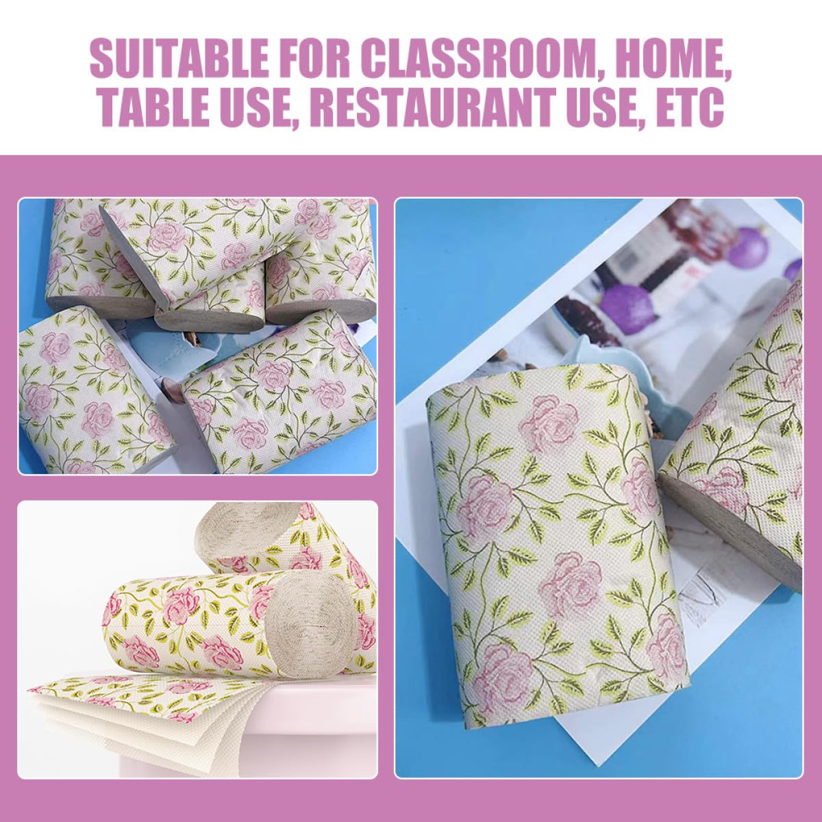 10 Pezzi Carta Igienica Decorativa Stampata con Rose in Polpa di Bambù Morbida e Resistente, Tovaglioli da Bagno Multifunzionali per Casa e Ufficio
