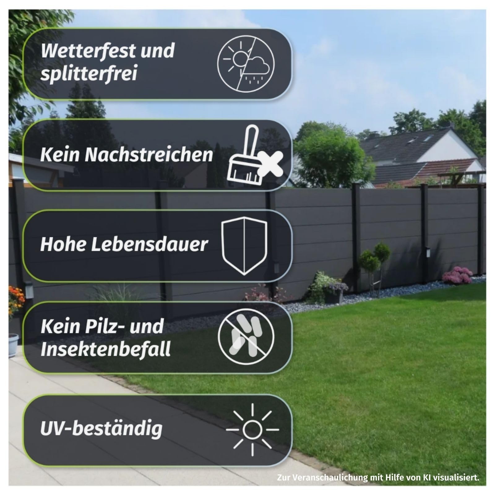 HORI Sichtschutzzaun XXL Schräg - WPC - Sichtschutz - Gartenzaun - Zaun - Lamellenzaun Farbe Anthrazit