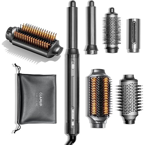 GLAMUP® FusionPro™ 6 in 1 Hot Air Styler- Wrap Curler & Thermal Brush Straightener, High Speed Hair Dryer, Round Brush, Volumizer, Hair Styling Gift Set with Travel Bag, Blow Dryer Brush