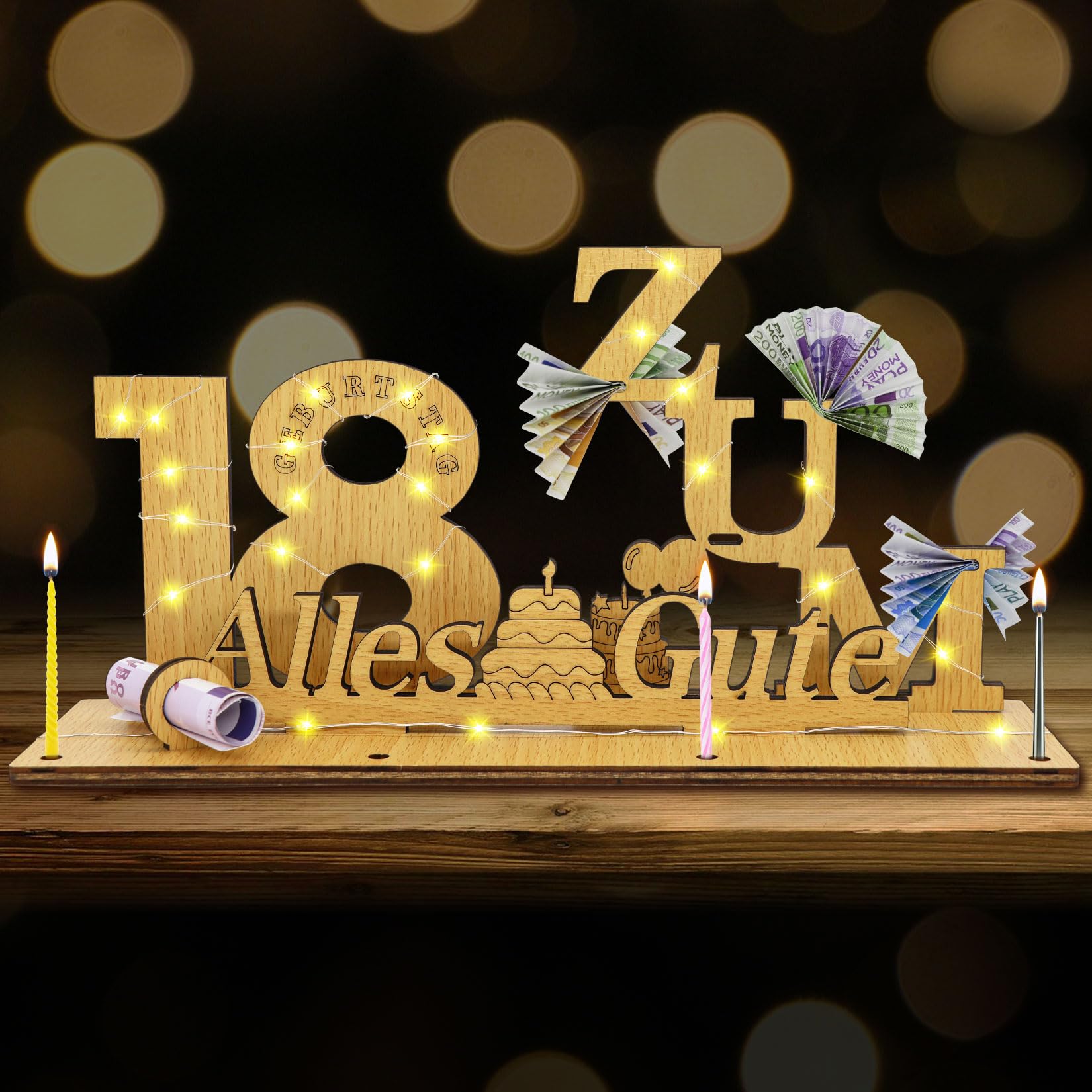 JYNVO 18. Geburtstag Holzzahlen - Künstlerische Geburtstagsdeko Mit Ständer | Geschenk Zum 18. Für Jungen & Mädchen