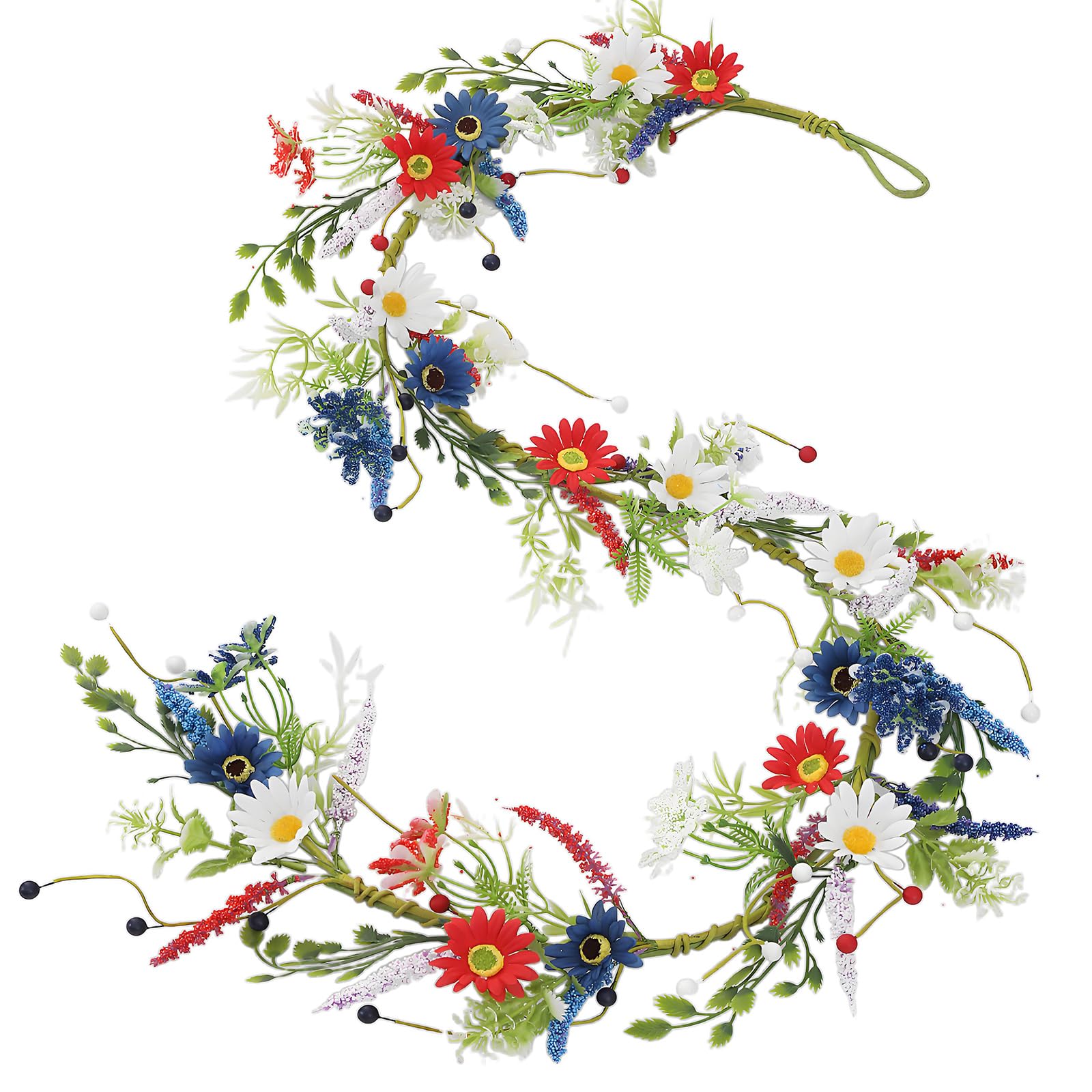 Flexible Faux Flower Garlands Patriotic Wreath Ideal for Home and Outdoor Independence Day Decoration Independence Day Decorations
