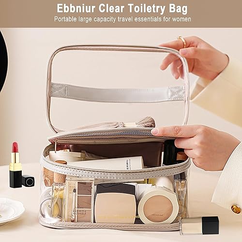 Miniatura 5 de Bolsa de aseo transparente, organizador de artículos de aseo de viaje transparente, gran apertura, bonita bolsa de maquillaje de viaje, artículos