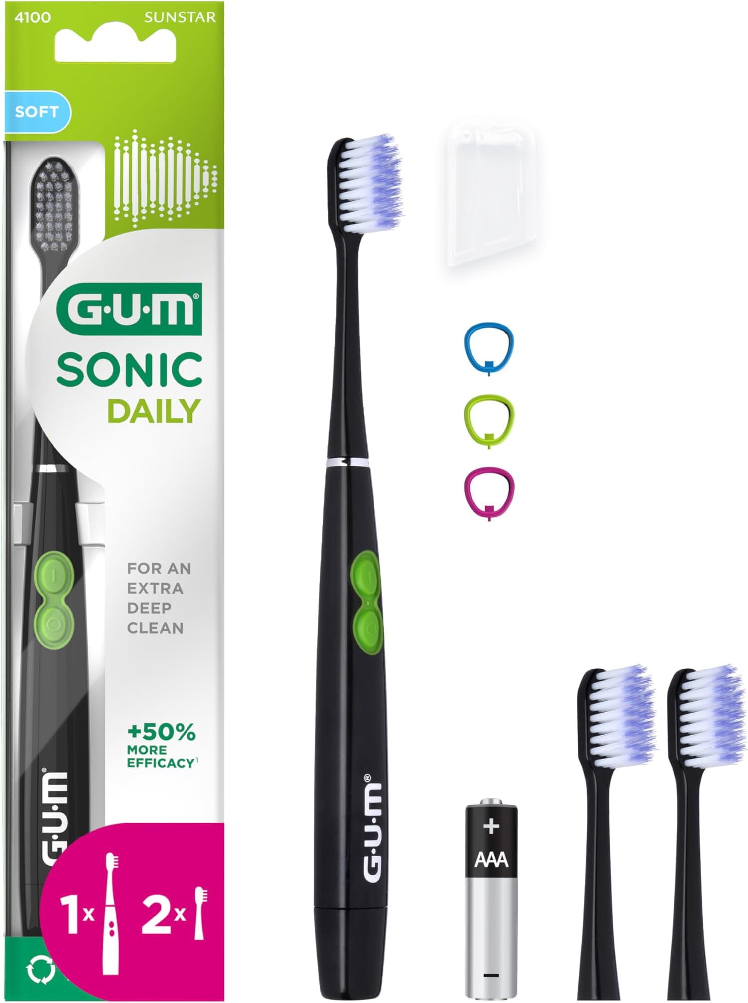 Sonic Daily Battery Operated Electric Sonic Toothbrush | Particularly Suitable for on The go| for Gentle and Thorough Cleaning| 1x Toothbrush, 2X Spare Brush Heads, 1x Battery (Black)