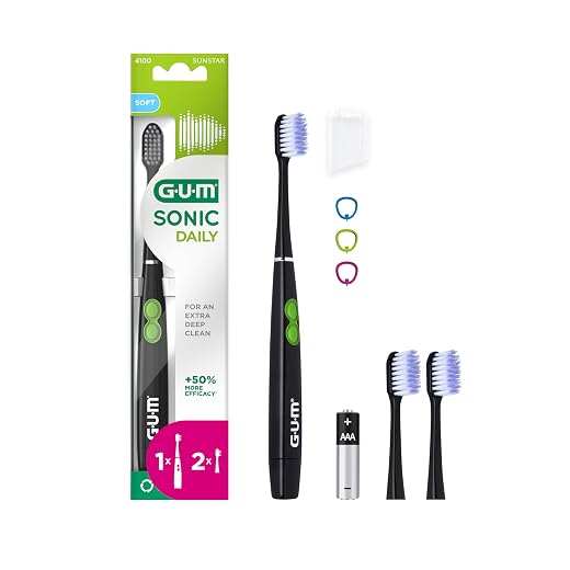 GUM SONIC DAILY Battery Powered Electric Toothbrush | Easy Portable | Provides Extra Deep Gentle Cleaning | X1 Brush, X2 Replacement Heads, X1 Battery AAA | Black