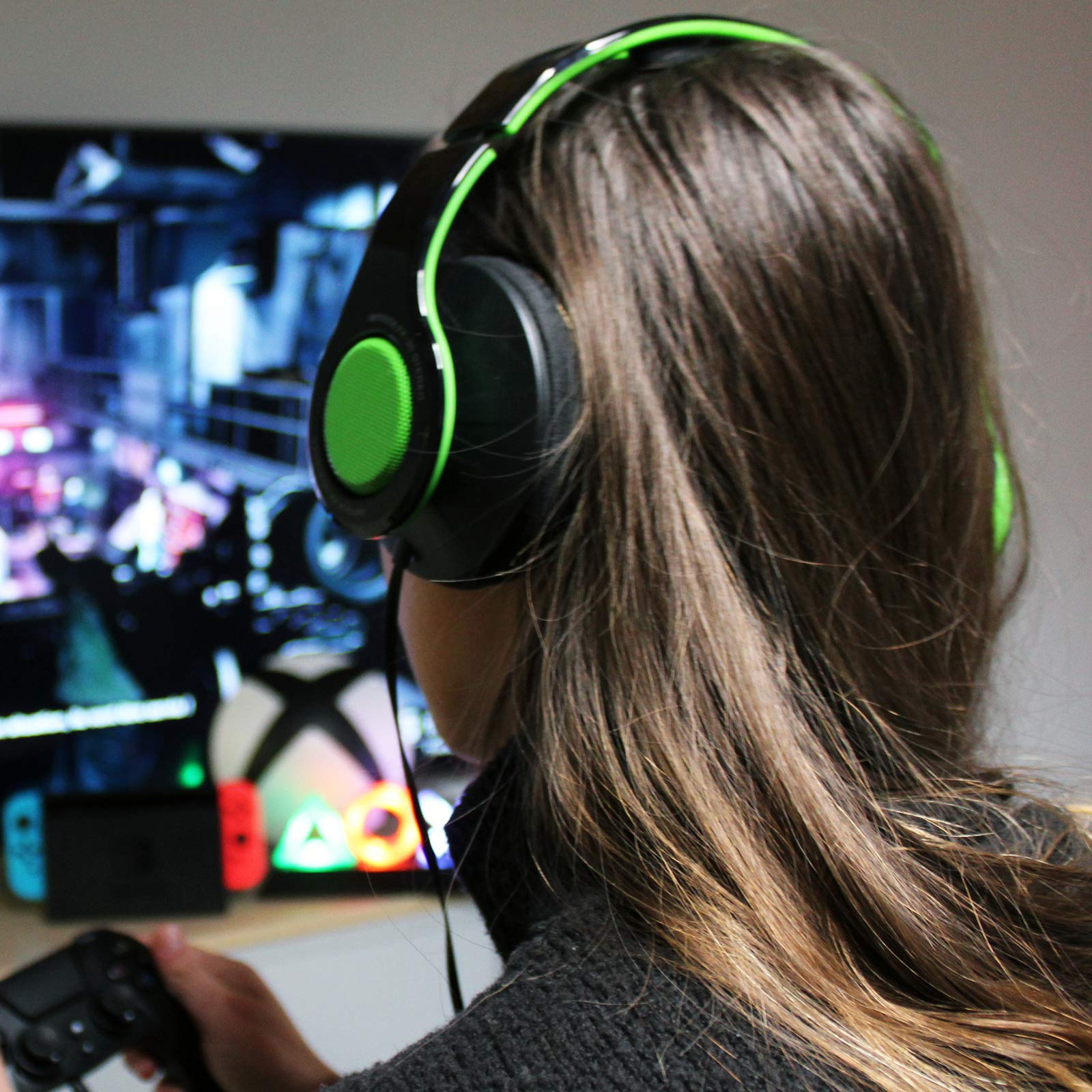 Gioteck - Tx30 - Cascos Gaming, Cable Audio Jack 3,5 Mm, Control de Sonido, Driver 40 Mm, Cascos con Microfono para Ps4, Xbox One, Nintendo Switch y PC (Verde y Negro) (Ps4)