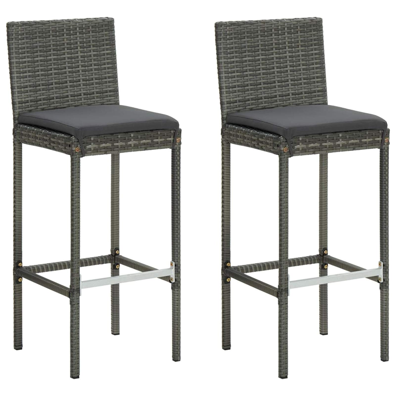 Homgoday Taburetes de bar con cojines, 2 unidades, gris de poliratán, silla de oficina, silla de oficina, silla de escritorio para salón o dormitorio