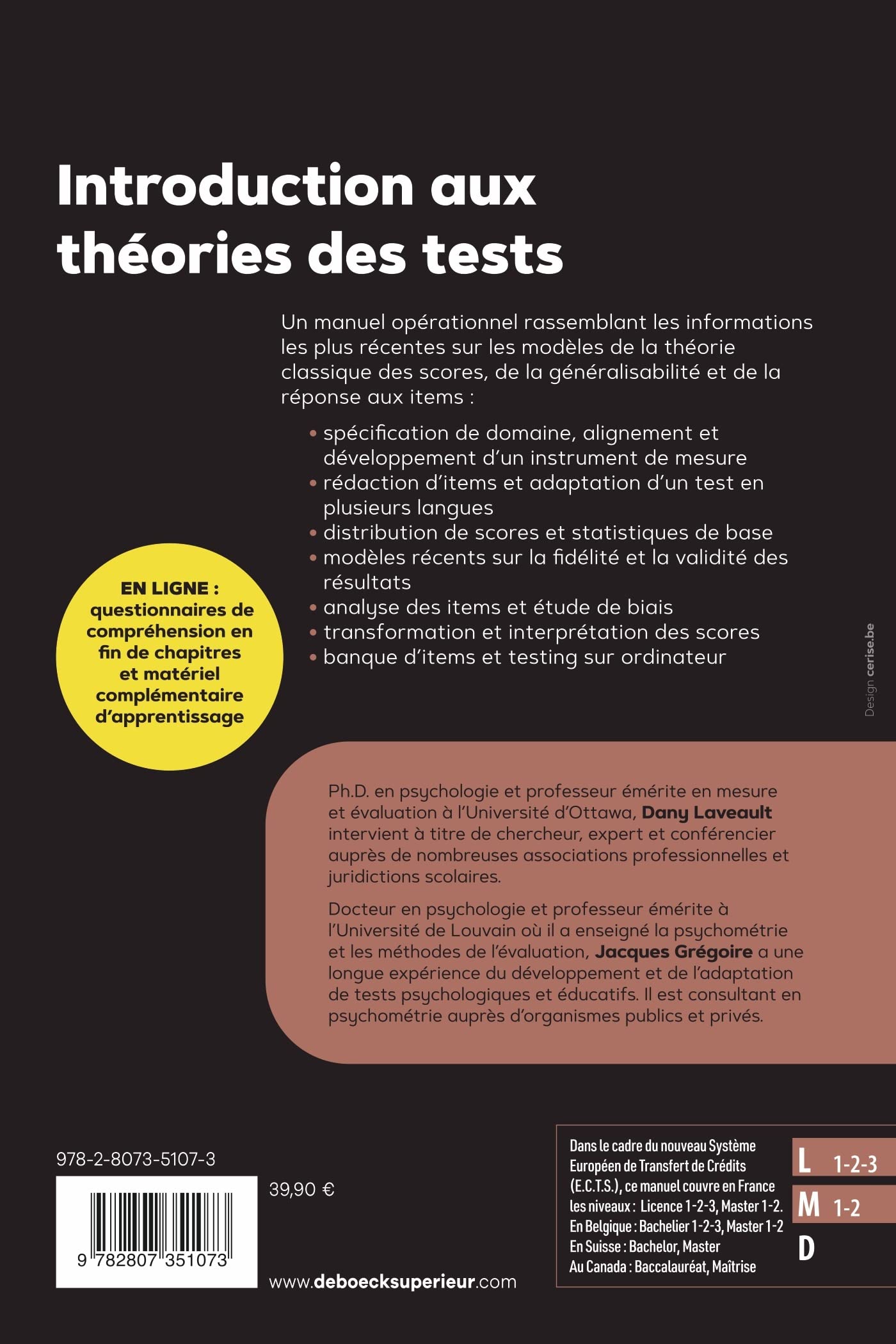 Introduction aux théories des tests en psychologie et en sciences de l'éducation