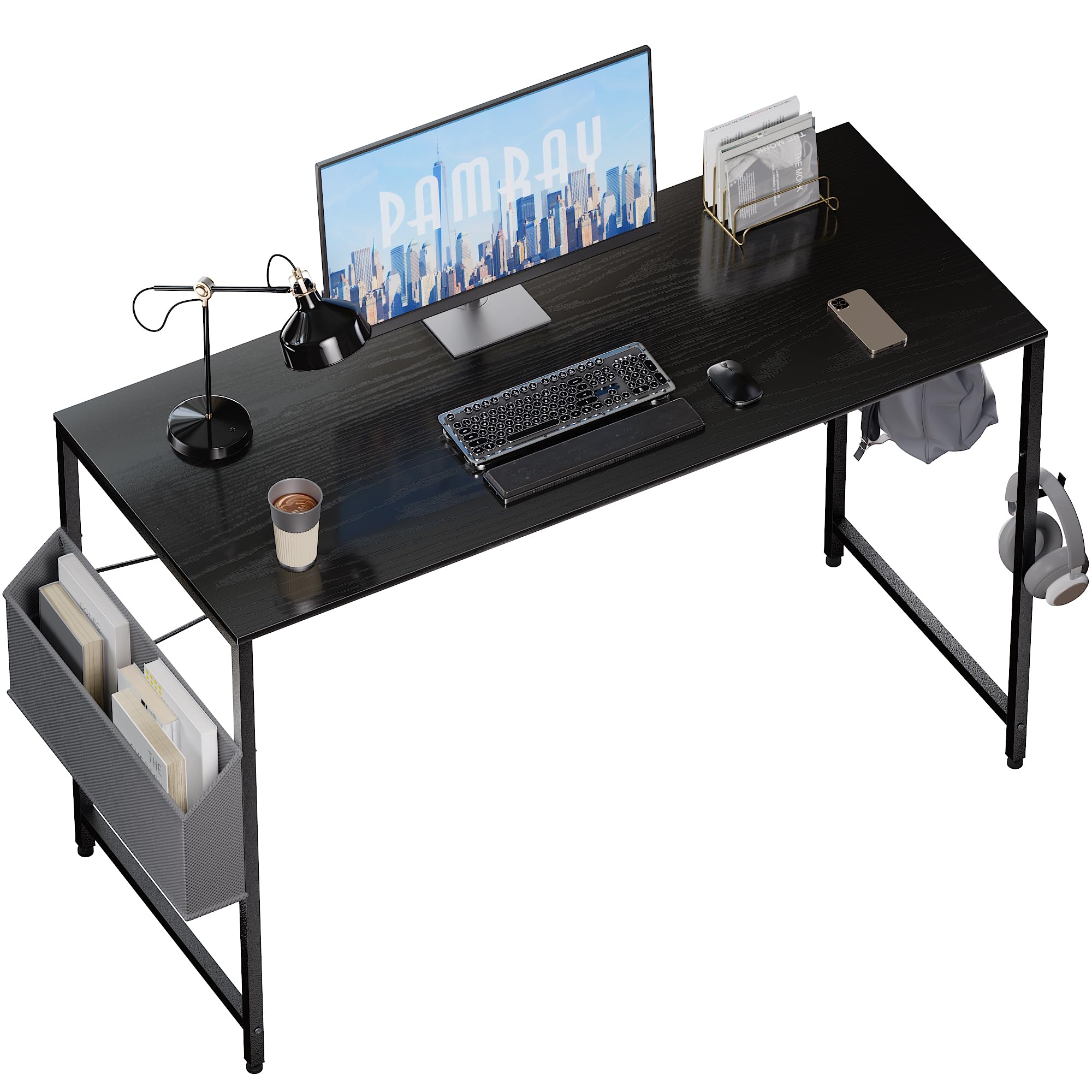 Pamray 47 Inch Computer Desk for Small Spaces with Storage Bag, Home Office Work Desk with Headphone Hook, Small Office Desk Study Writing Table