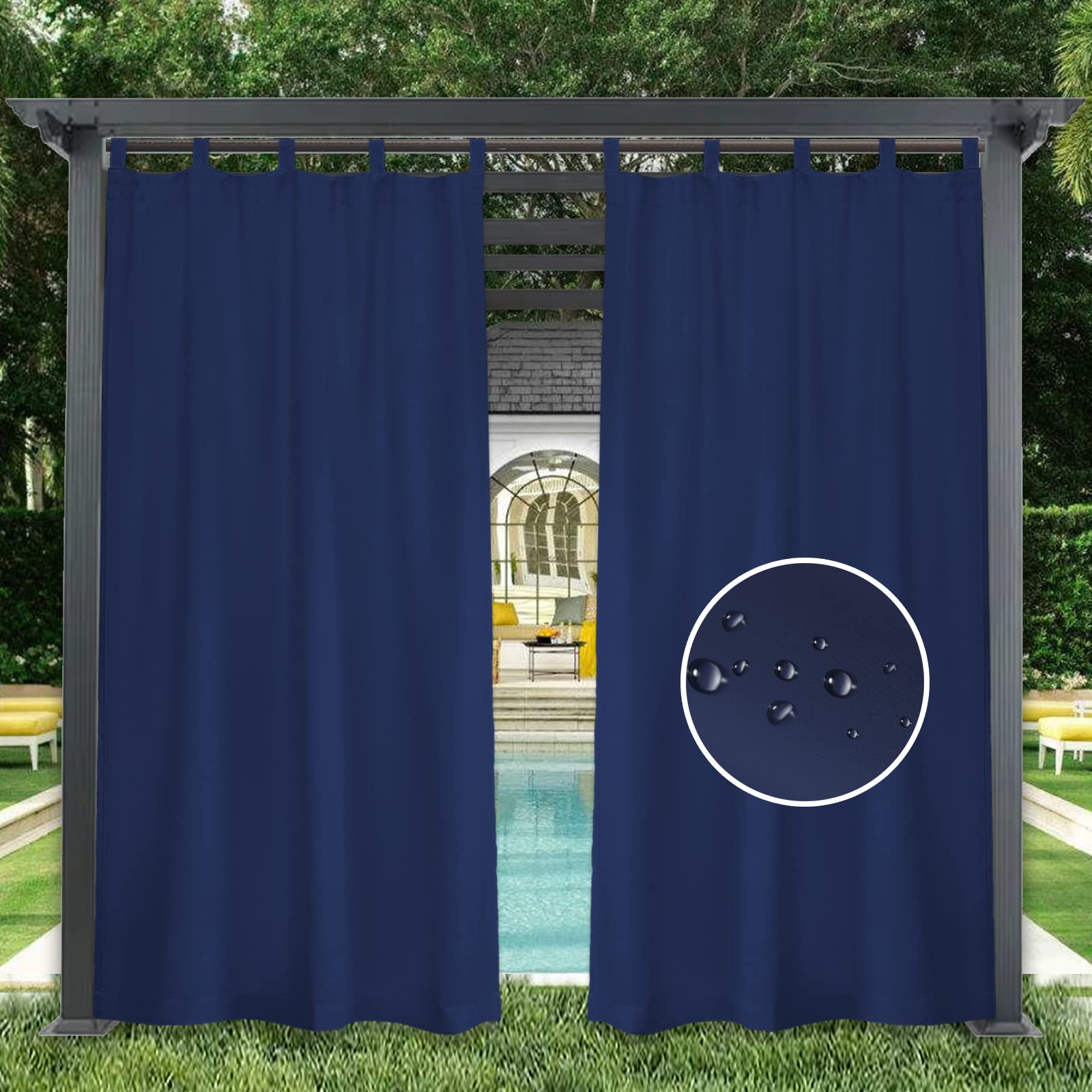 GZQIAWY 1 Panel Outdoor Curtains Waterproof Indoor Blackout Privacy Curtain for Patio Pool Hut Pavilion Gazebo Pergola,100 in x 85 in (W x L),Dark Blue — image 1