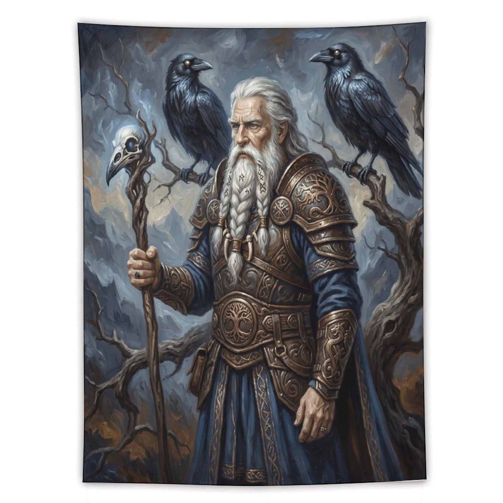 H3B8U2Y5 Norse Mythology Odin Wall Tapestry, Mythic God Portrait