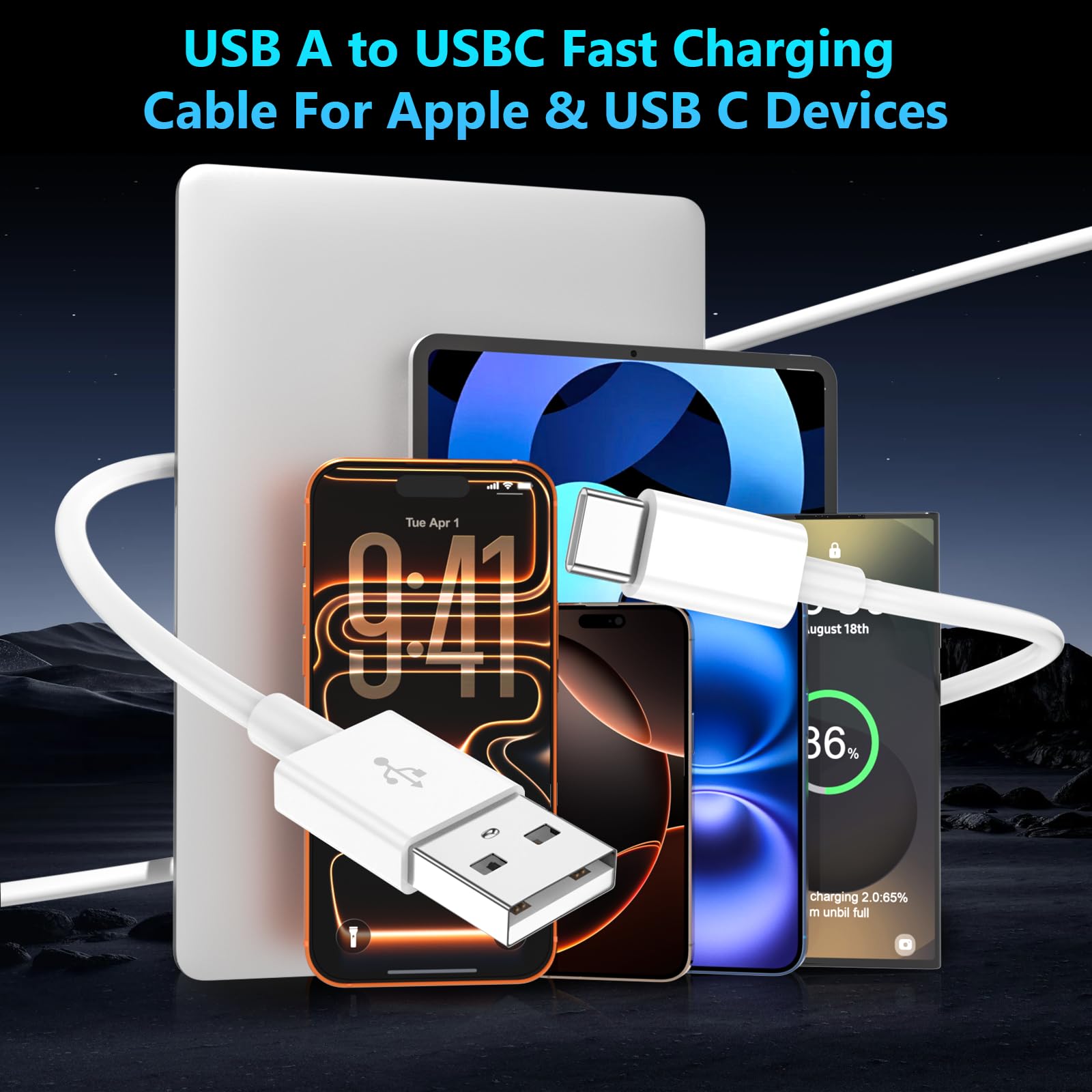 Cavo di ricarica per auto Carplay per iPhone 17, 16, 15, confezione da 3, 90 cm, 1,8 m, 3 m, da USB A a USB C, per Apple 17, 16, 15 Pro/Pro Max/Plus, cavo di tipo C, per Pixel, Galaxy, Note
