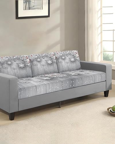 Miniatura 9 de Fundas de cojín para sofá de árbol de Navidad, funda elástica para sofá con parte inferior elástica, fundas de sofá con diseño de copo de nieve y