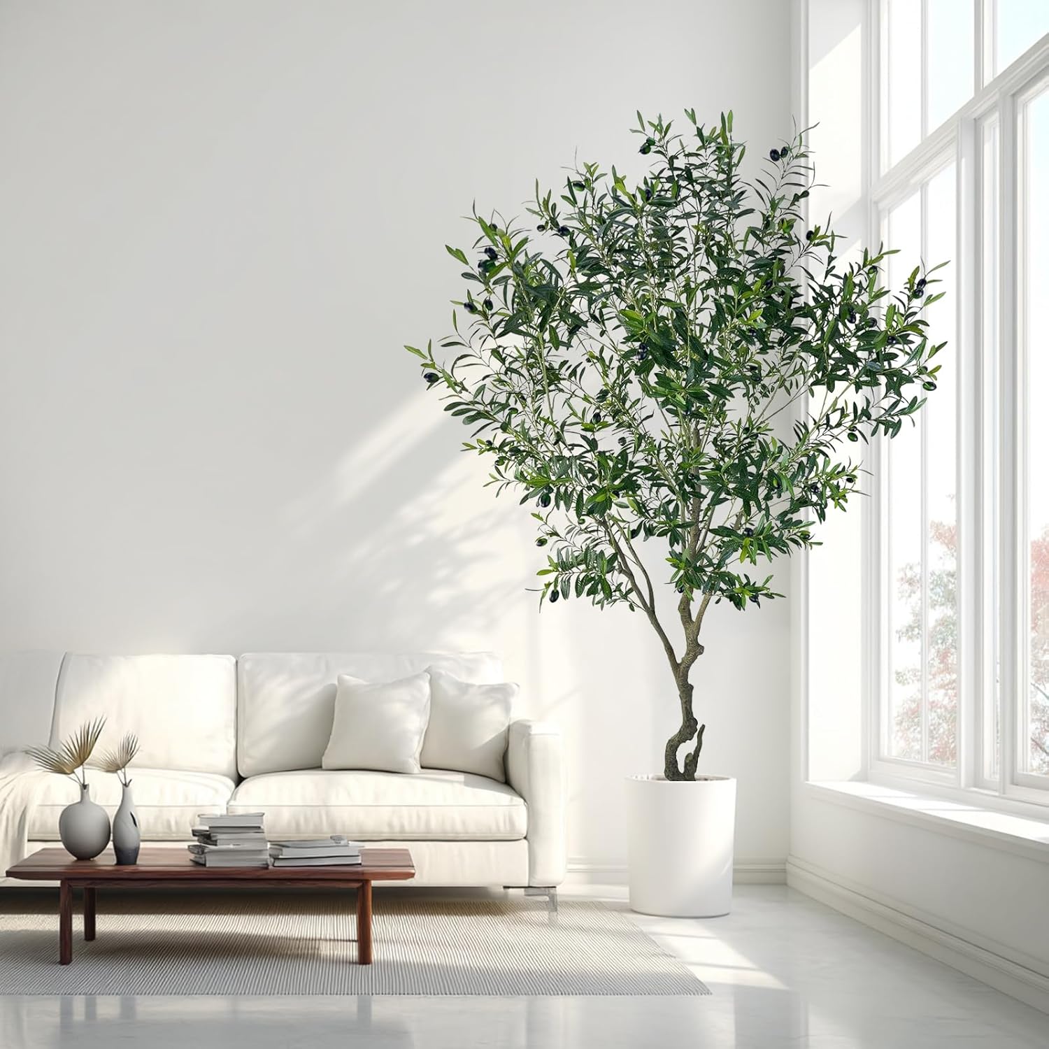Artificial Tree Faux Olive Tree 8ft(3198leaves) Tall Fake Olive Plant in Pot Fake Silk Tree Faux Plants Indoor