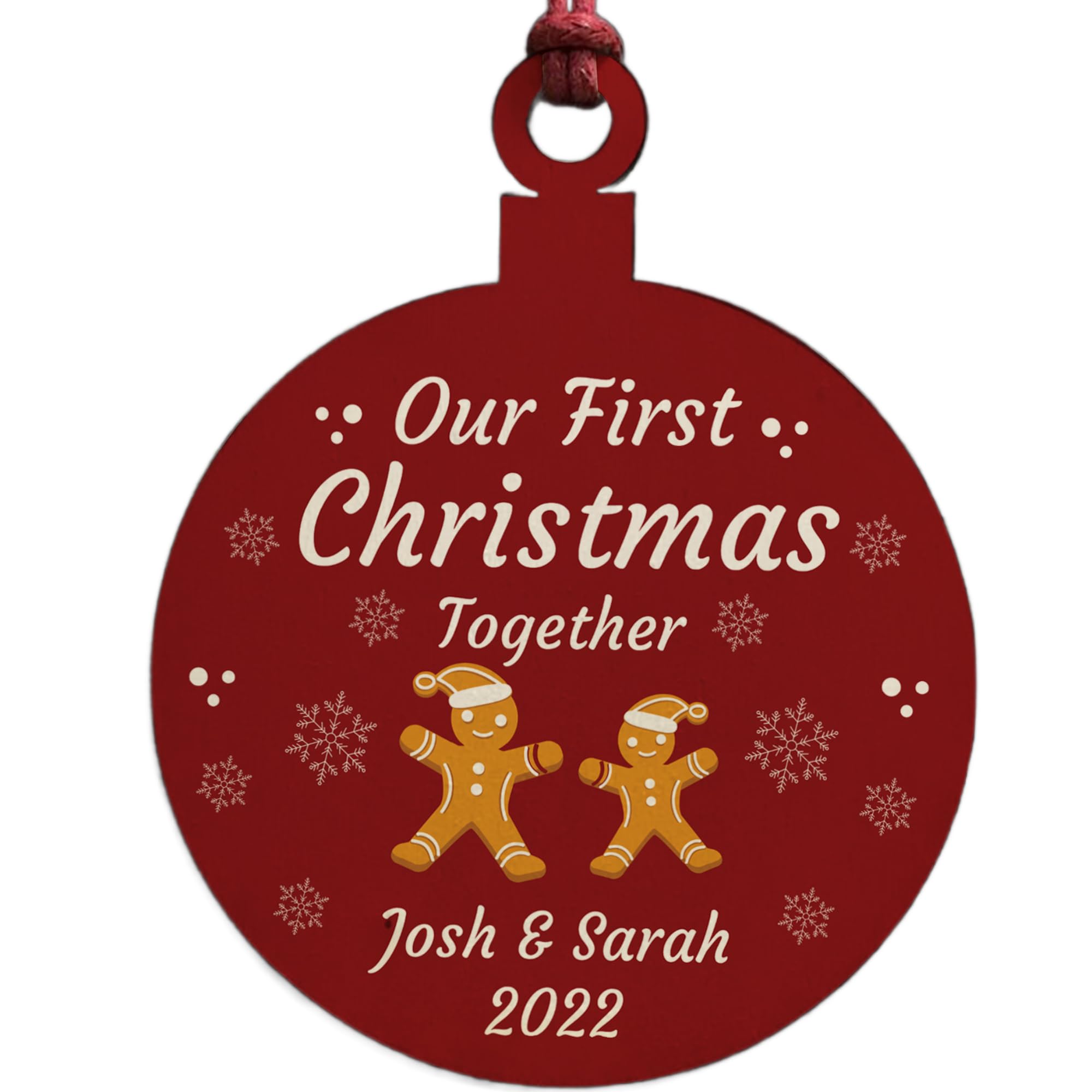 Red Ocean Christmas Bauble Personalised 1st Christmas Together Tree Decoration Wood Bauble