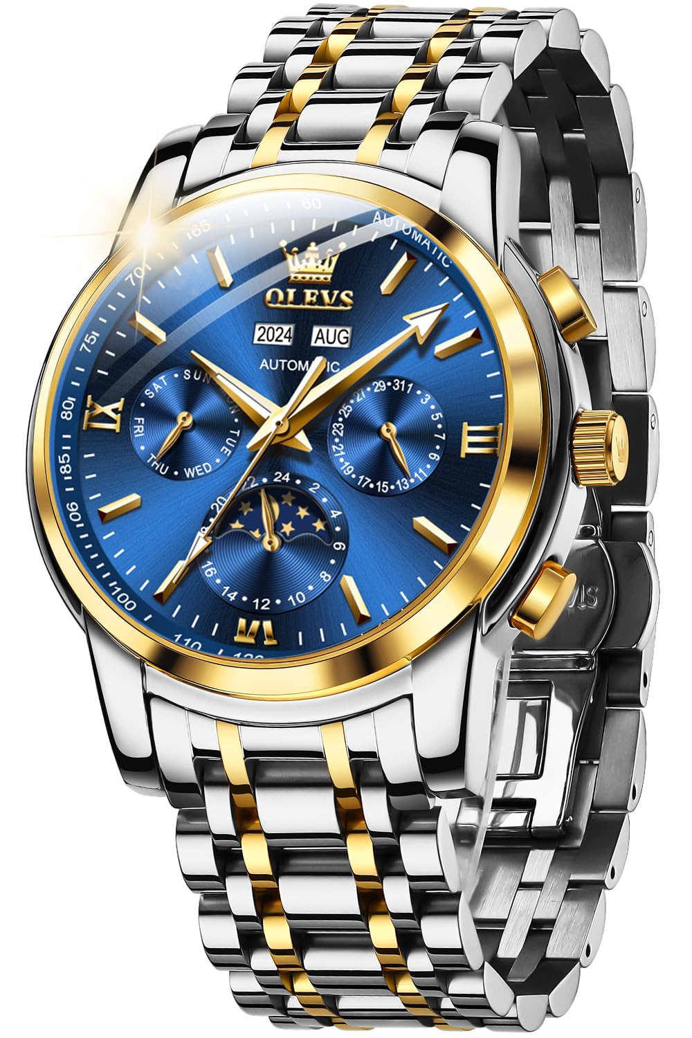 OLEVSMens Automatic Watches Skeleton Mechanical Self Winding Luxury Fashion Dress Wrist Watch Luminous Waterproof