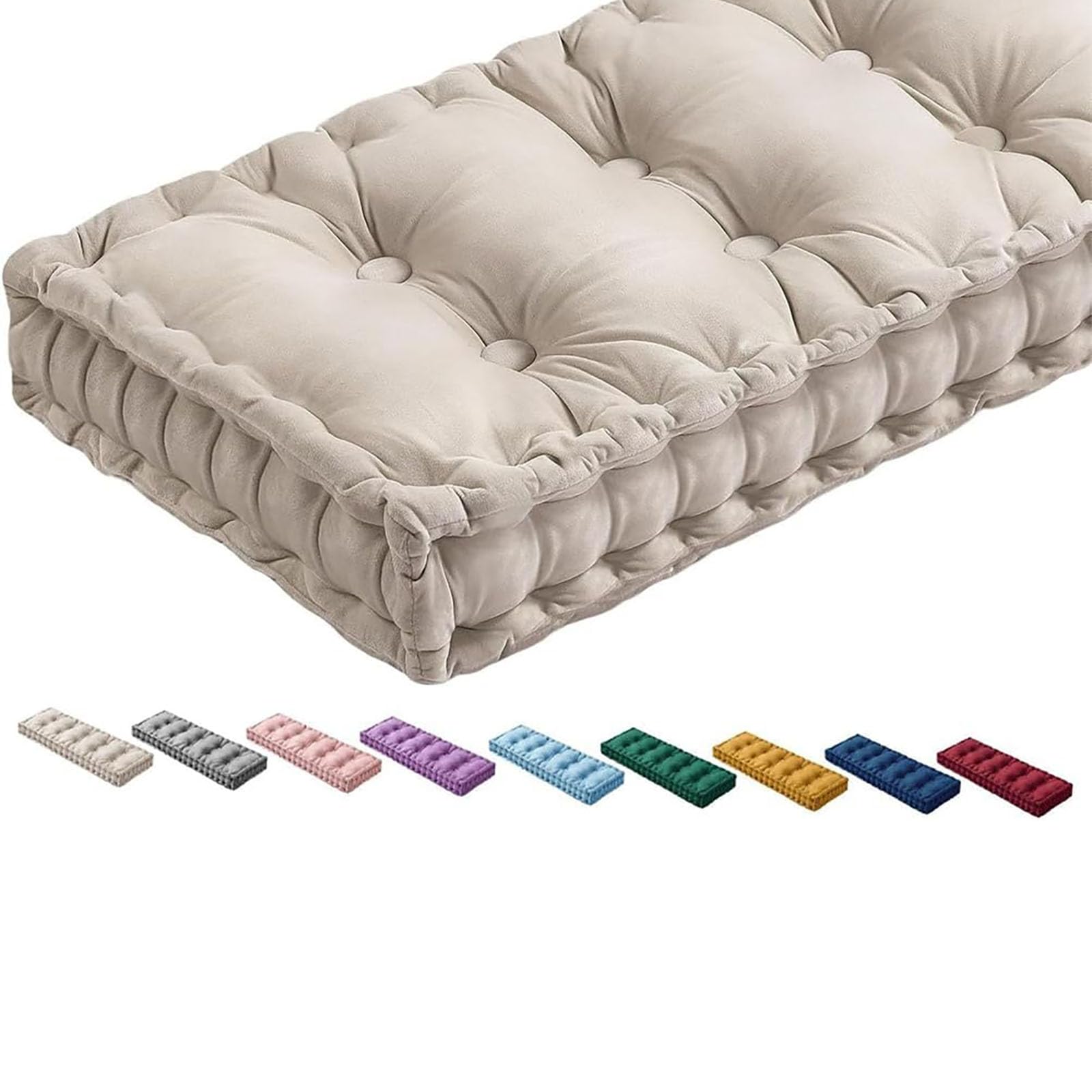Generico Cuscino per Panca da Interno in Velluto 120X150 Cm 80X100 Cm (90 X 30 Cm, Spessore 10 Cm) Cuscino Trapuntato per Seduta con Maniglia per Panche per Pianoforte, Divani,Beige,100x40x10cm