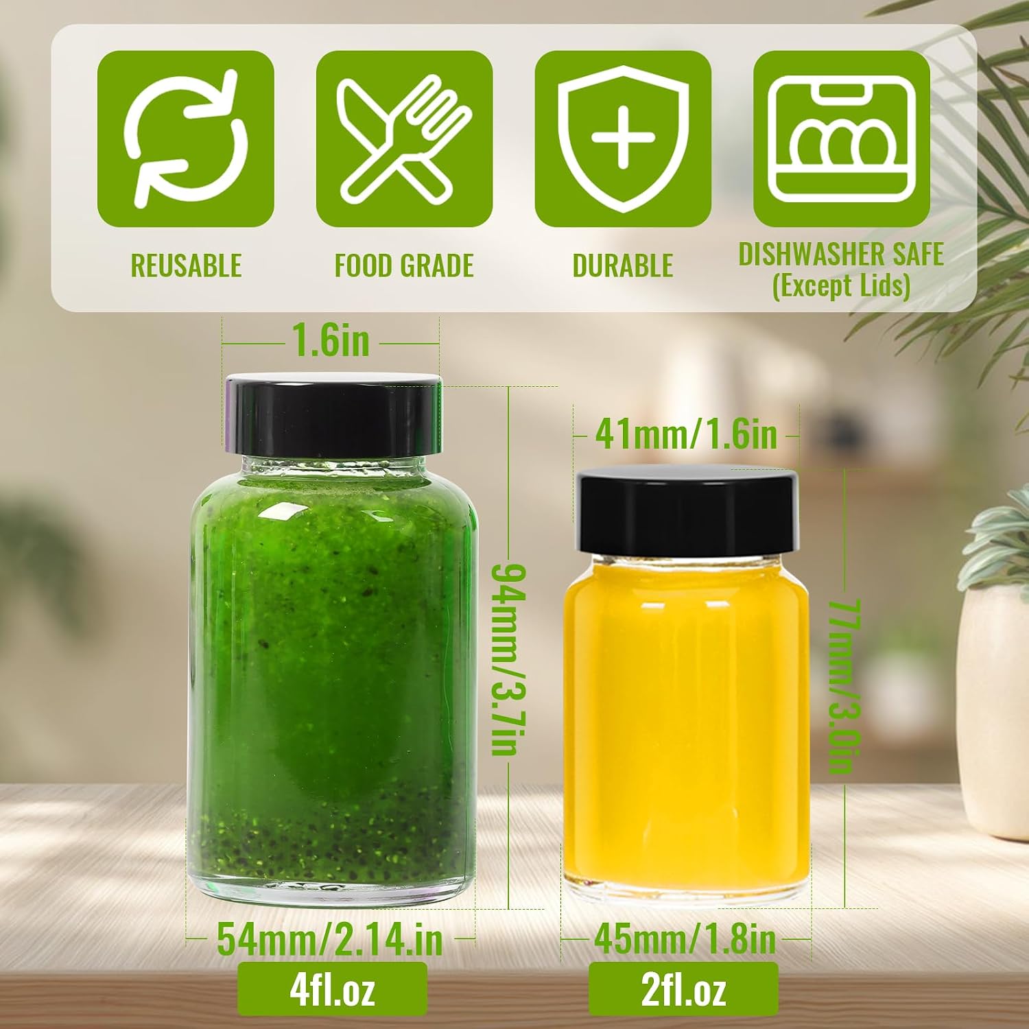 2oz Ginger Shots Bottles 12Pack- Portable Leakproof Glass Jars with Lids