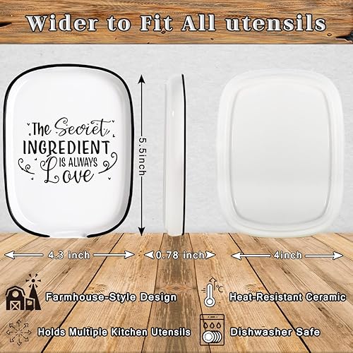 Miniatura 2 de Soporte de cuchara de cerámica para cocina-Funny Talk Foodie To Me Quote Soporte de cuchara para la parte superior de la estufa, soporte de cuchara