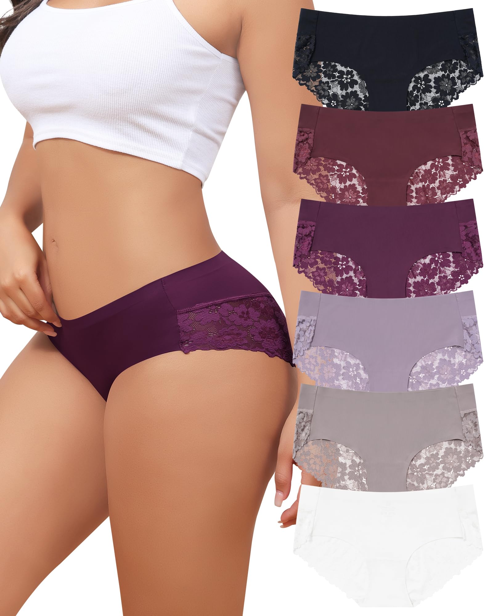 Levao 6er Pack Unterwäsche Damen Seamless Slips Damen Nahtlos Spitzen Slips Frauen Unterhosen Bequem Panties Hipster Mehrpack S-XXL