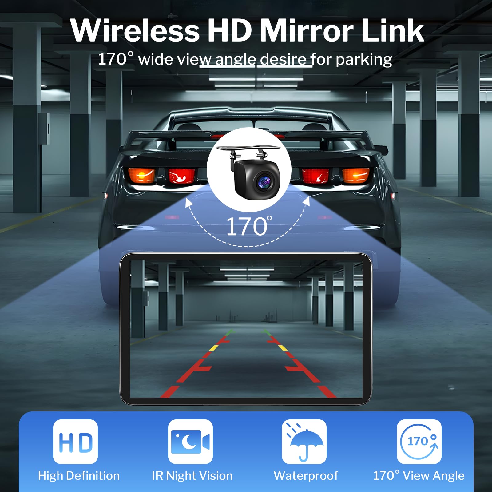 Wireless CarPlay Screen 7 Inch, Portable Apple CarPlay & Android Auto Display with Backup Camera, HD Touchscreen, Voice Control, Plug and Play, GPS Navigation, Mirror Link, AUX/FM, Black - 3